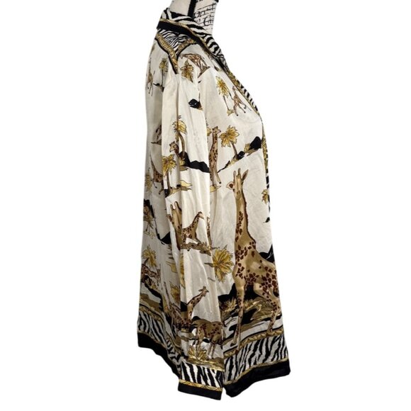 Corey B. New York Womens Silk Top Button-Up Safari Giraffe Tunic Shirt Size M - Picture 2 of 7
